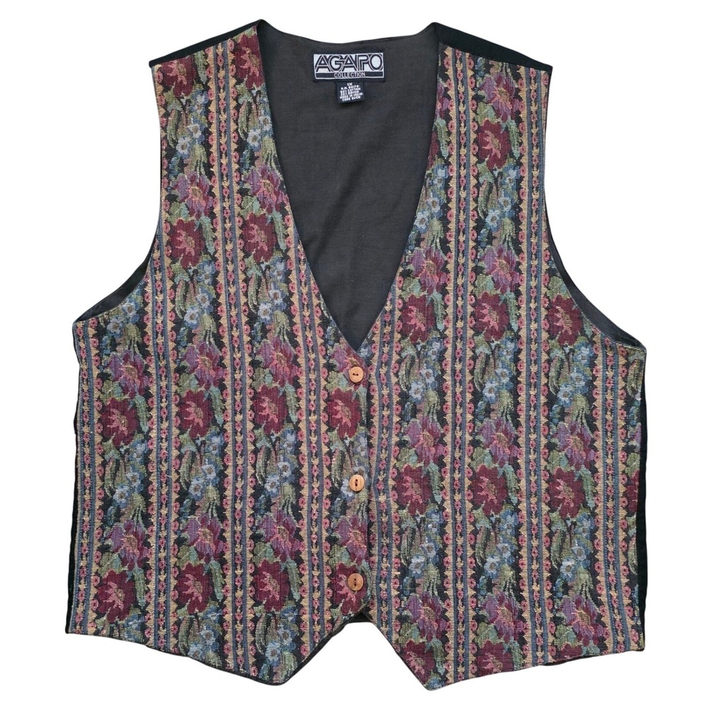 Vintage Agapo Floral Tapestry Vest Women Boho 90s Cottagecore Large 3